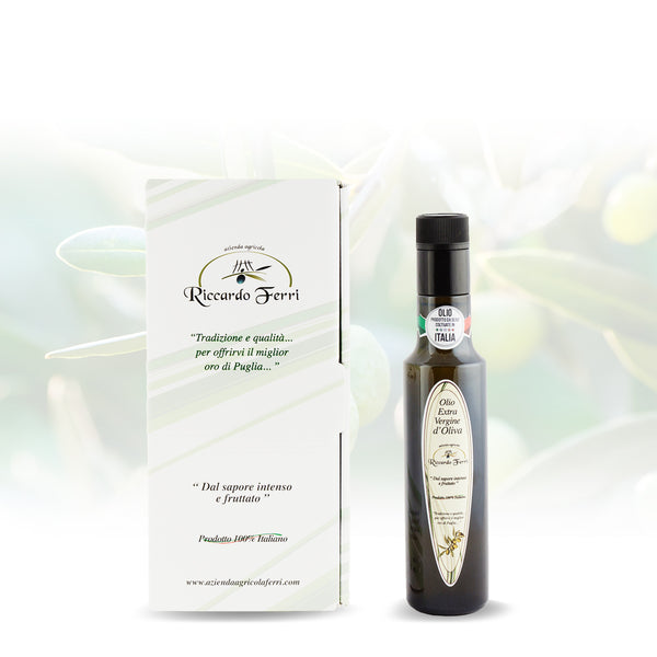 250 ml bottle with anti-topping cap of 100% Italian extra virgin olive oil
