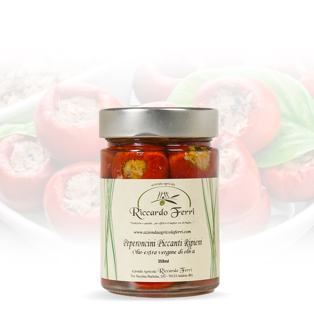 359 gr Spicy Peppers Stuffed in Oil with Extra Virgin Olive Oil