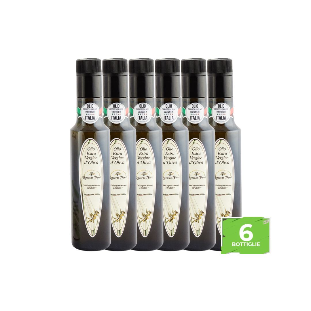 6 bottles 500 ml with anti topping up cap of 100% Italian extra virgin olive oil