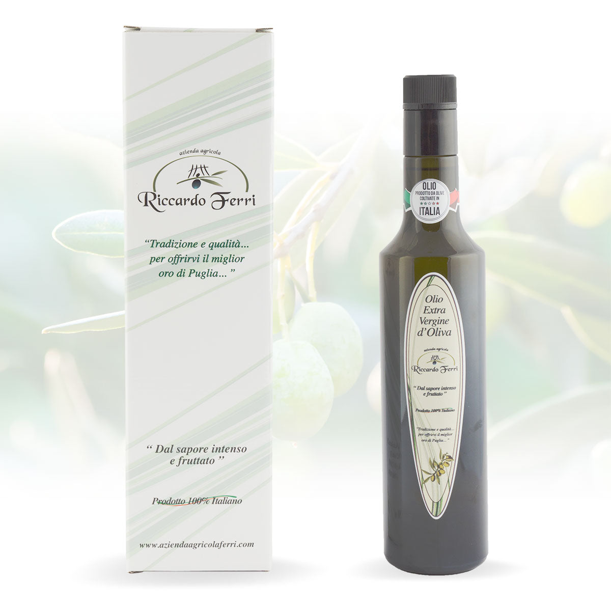 500 ml bottle with anti-topping cap of 100% Italian extra virgin olive oil