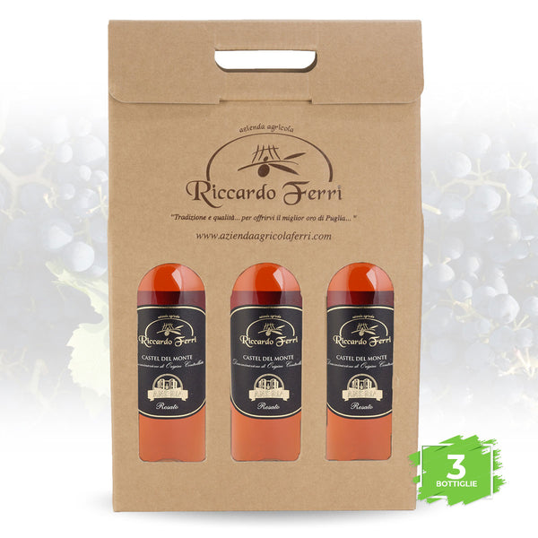 Valigetta con 3 bottiglie da 750 ml di vino rosato D.O.C. Castel del Monte
