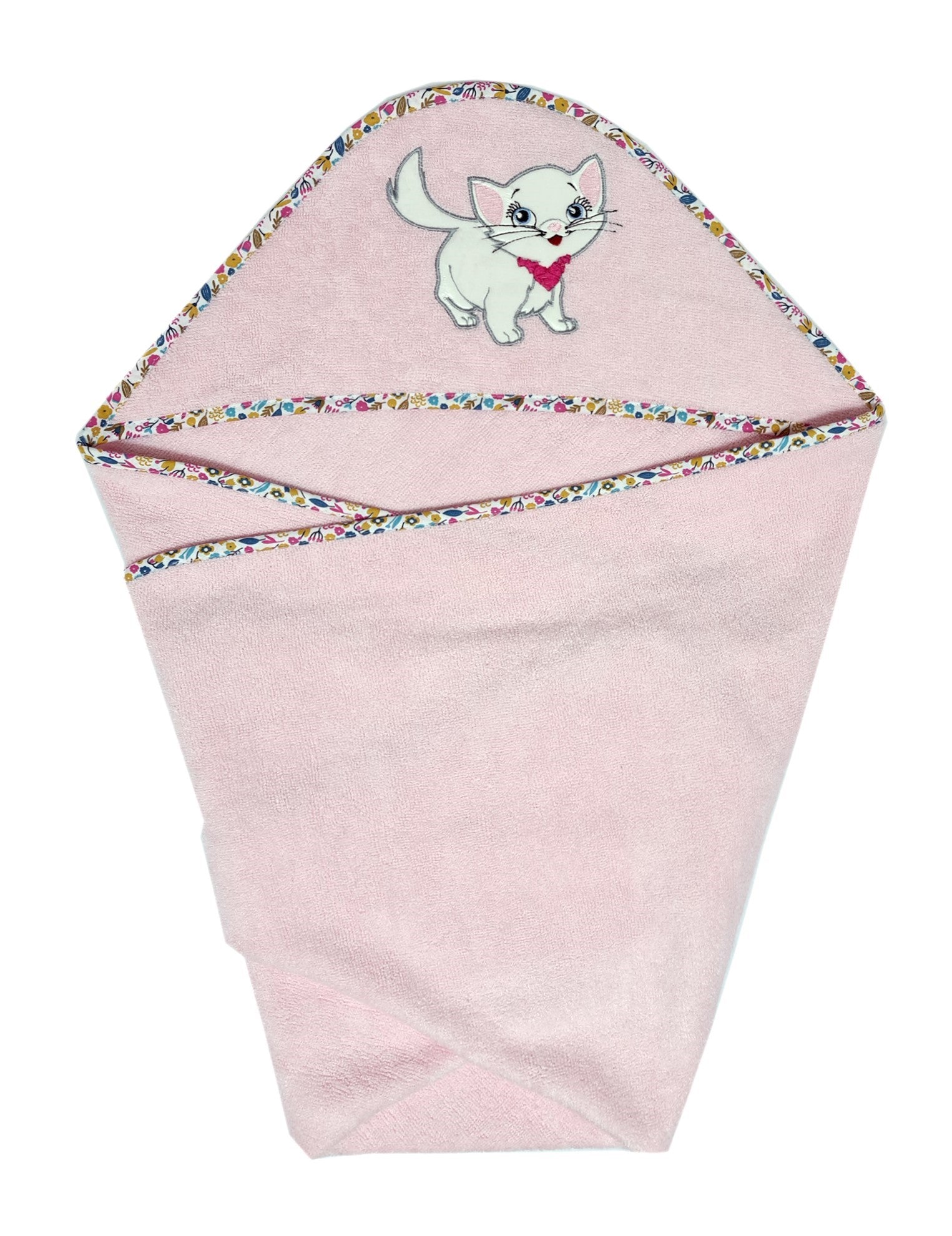 Bamboo Towel 90x90cm - Embroidered - Pink Cat