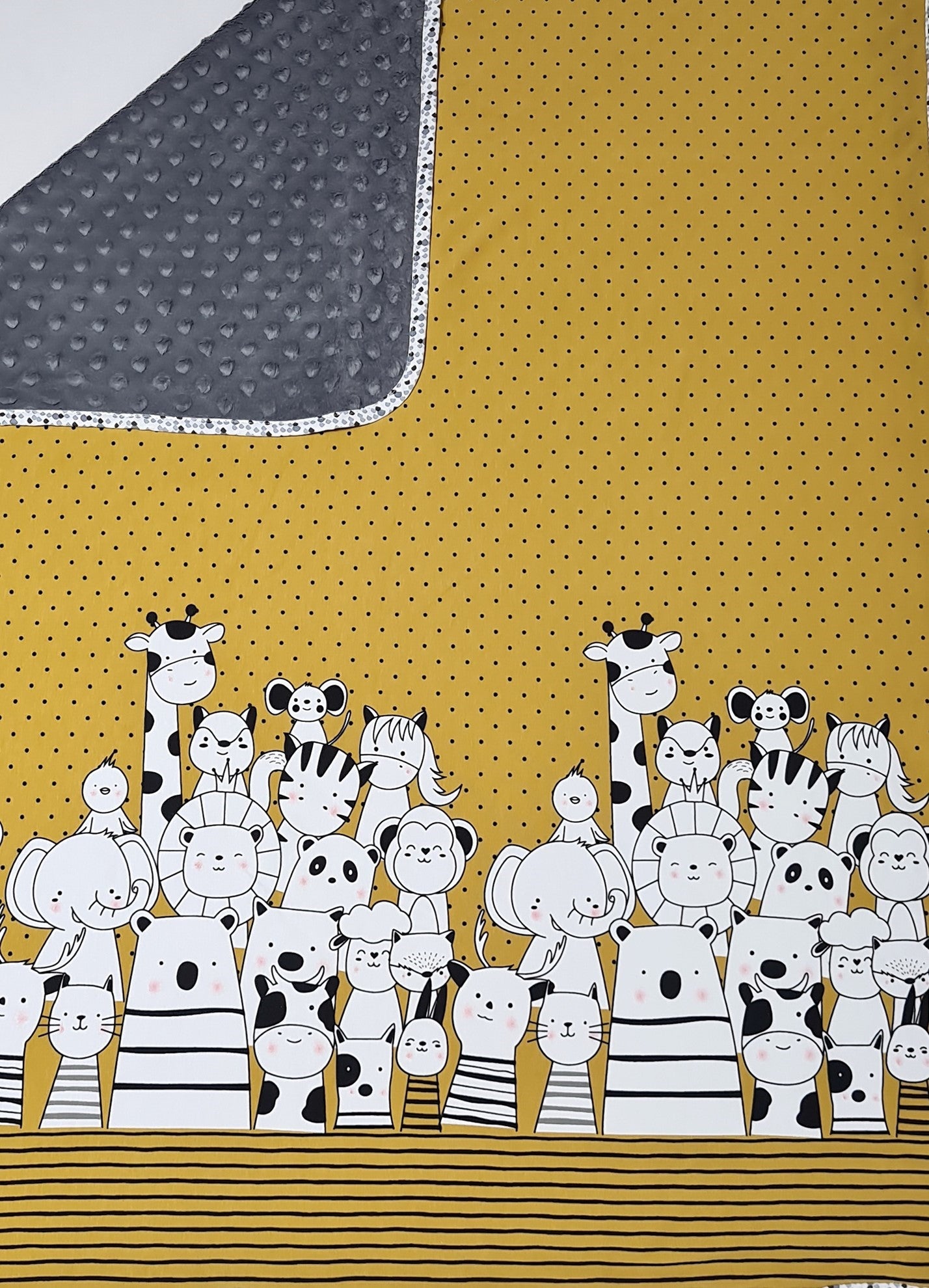 Premium pamučna minky dekica 80x100cm - Životinje - senf žuta