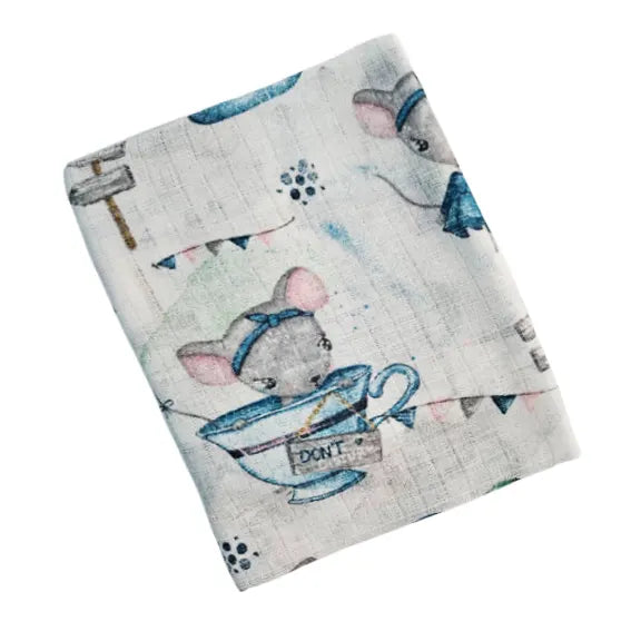 Children's Cotton Tetra Diaper 70x70cm - Blue Mouse