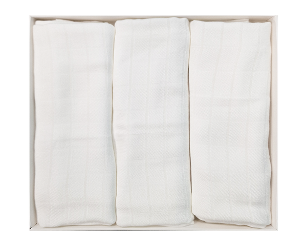 Bamboo Tetra Diaper Set 75x75cm in Gift Box - Set 3/1 - White