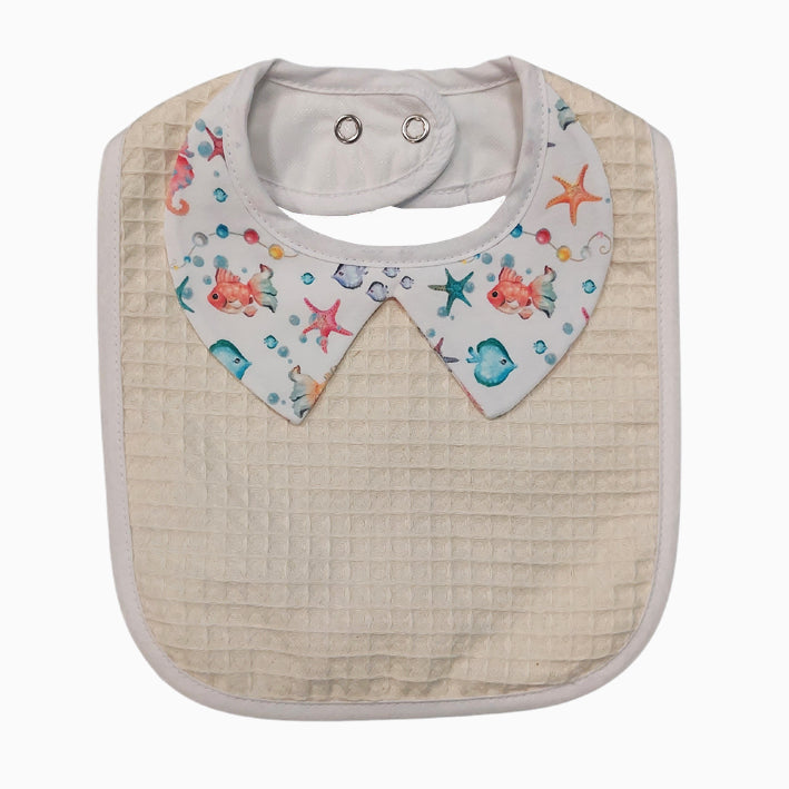 Bib with Collar and Waterproof Backing - Starfish and Fish