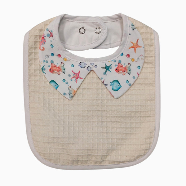 Bib with Collar and Waterproof Backing - Starfish and Fish