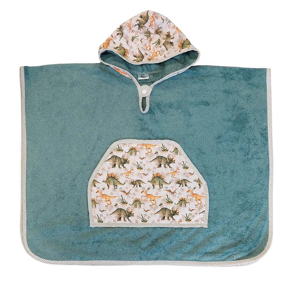 Bamboo Poncho - Green Dinosaurs