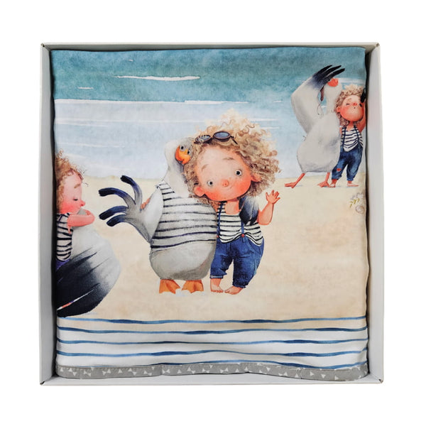 Cotton Minky Blanket 80x100cm - Boy at the Beach