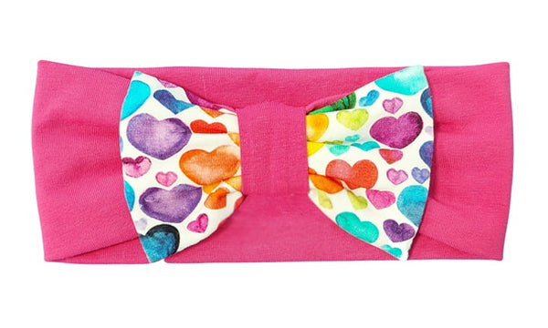 Headband with Bow - Pink with Hearts