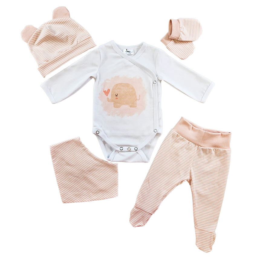4-piece set for newborn - Pink elephant
