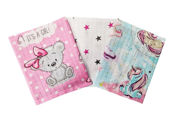 Cotton Tetra Cloths 30x30cm – Set 3/1 - It's a girl