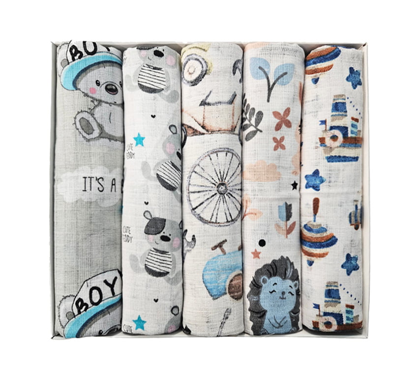 Set of Cotton Tetra Diapers 70x70cm in Gift Box - Set 5/1 - It's a boy