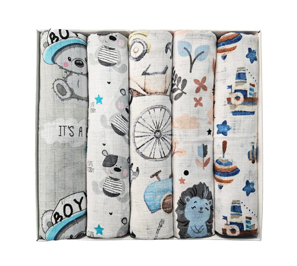 Set of Cotton Tetra Diapers 70x70cm in Gift Box - Set 5/1 - It's a boy