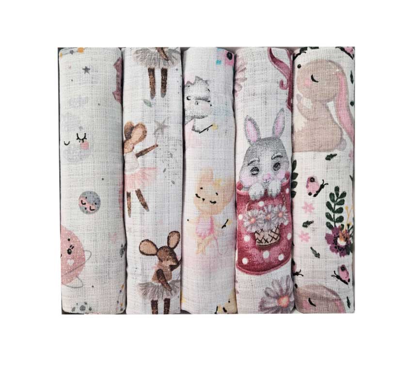 Set of Children's Cotton Tetra Diapers 70x70cm - Set 5/1 - Mouse and Moon