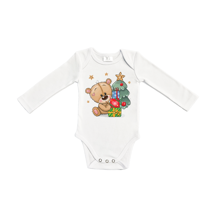 Long Sleeve Bodysuit - Christmas Teddy Bear
