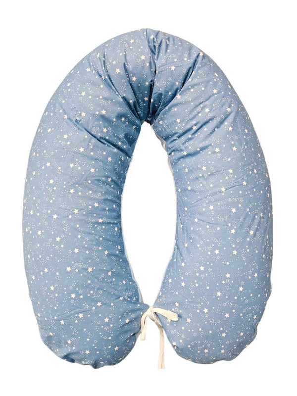 Nursing and Sleeping Pillow 170 cm with Cotton-Plush Cover - Stars on Blue Background