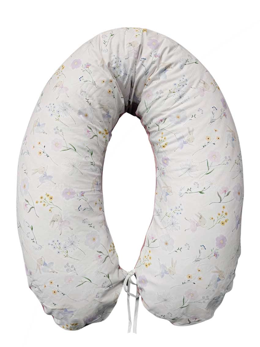 Jastuk za dojenje platno+pliš 170cm - Rozo cvijeće
