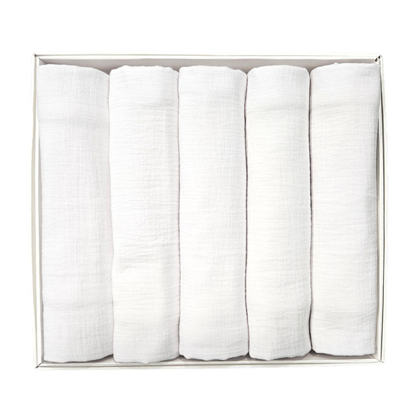 Set of Cotton Tetra Diapers 70x70cm in Gift Box - Set 5/1 - White Thicker