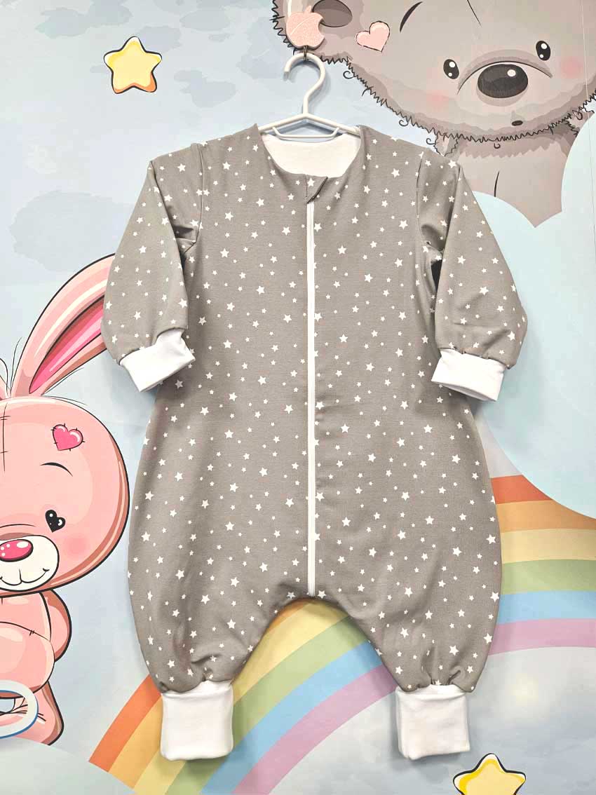 Tanja two-layer sleeping bag with legs and sleeves - White stars on grey background