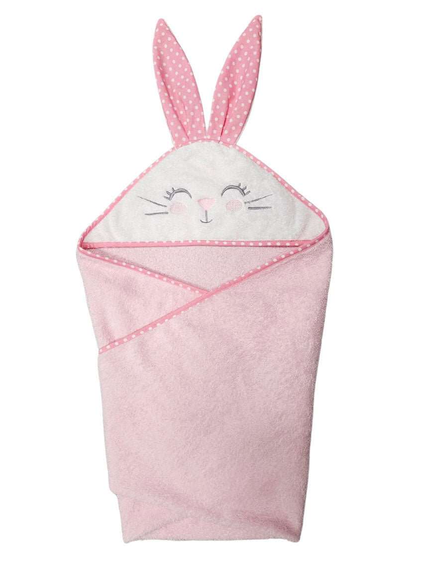 Cotton Towel 75x75cm - Embroidered - Pink Bunny