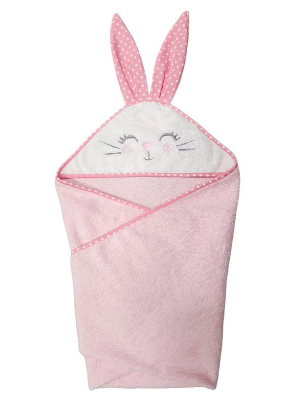 Cotton Towel 75x75cm - Embroidered - Pink Bunny