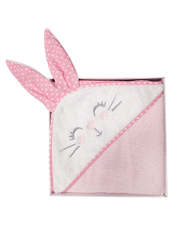 Cotton Towel 75x75cm - Embroidered - Pink Bunny