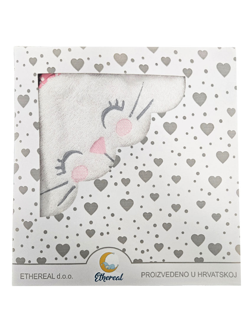 Cotton Towel 75x75cm - Embroidered - Pink Bunny