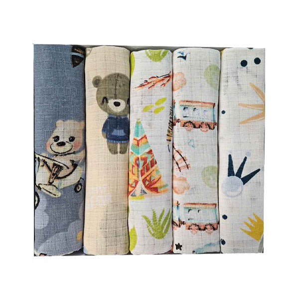 Set of Cotton Tetra Diapers 70x70cm - Set 5/1 - Teddy Bear in an Airplane