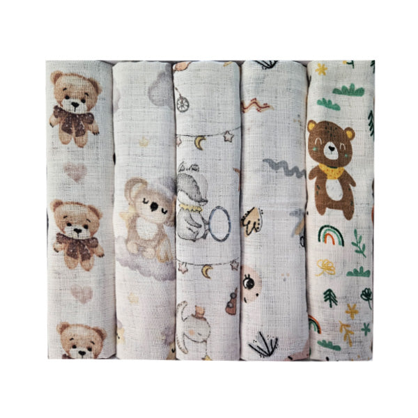 Set pamučnih tetra pelena 70x70cm - Bež životinje