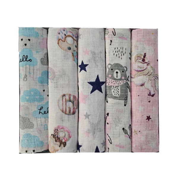 Set of Children's Cotton Tetra Diapers 70x70cm - Set 5/1 - Unicorn and Stars
