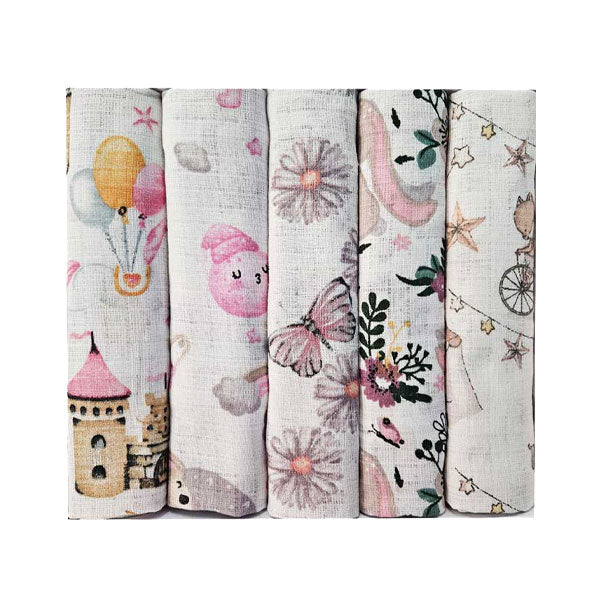 Set of Cotton Tetra Diapers 70x70cm - Set 5/1 - Pink Fairy Tale