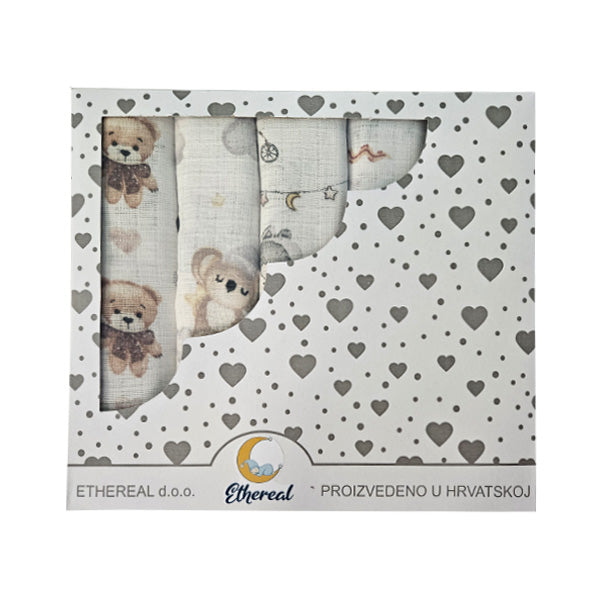 Set pamučnih tetra pelena 70x70cm u poklon kutiji - Set 5/1 - Bež životinje