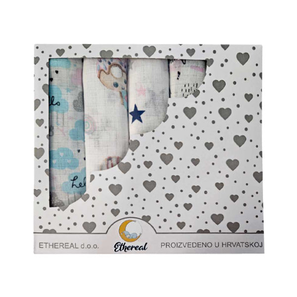 Set dječjih tetra pelena pamuk 70x70cm u poklon kutiji - Set 5/1 - Jednorog i zvjezdice