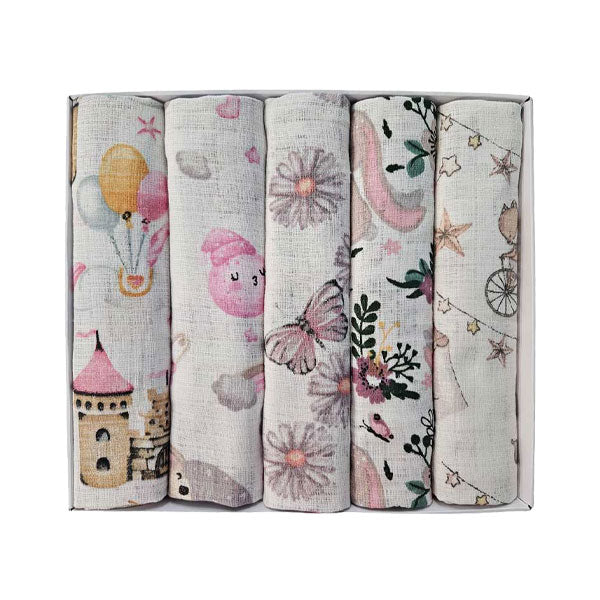 Set dječjih tetra pelena pamuk 70x70cm u poklon kutiji - Set 5/1 - Roza bajka