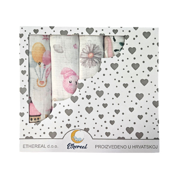 Set dječjih tetra pelena pamuk 70x70cm u poklon kutiji - Set 5/1 - Roza bajka