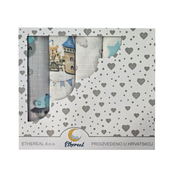 Set dječjih tetra pelena pamuk 70x70cm u poklon kutiji - Set 5/1 - Plava bajka