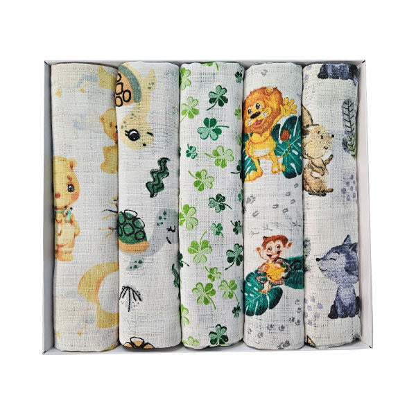 Set of Children's Cotton Tetra Diapers 70x70cm in Gift Box - Set 5/1 - Cheerful Animals