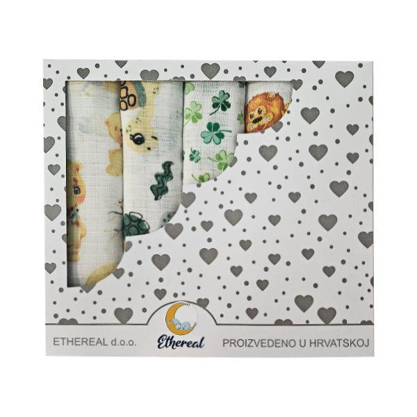 Set of Children's Cotton Tetra Diapers 70x70cm in Gift Box - Set 5/1 - Cheerful Animals