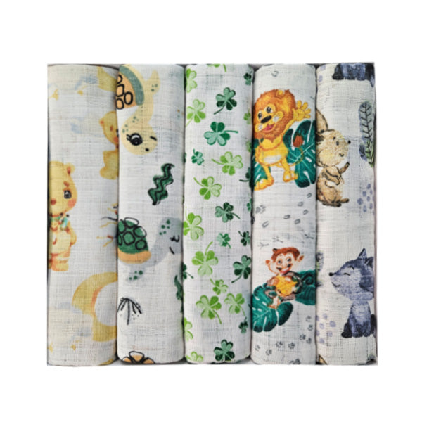 Set pamučnih tetra pelena 70x70cm - Set 5/1 - Vesele životinje