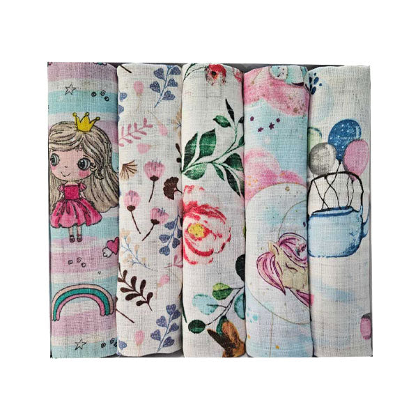 Set of Children's Cotton Tetra Diapers 70x70cm - Set 5/1 - Bunny and Friends