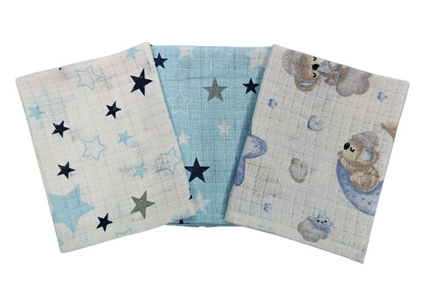 Cotton Tetra Cloths 30x30cm - Set 3/1 - Stars and Moon