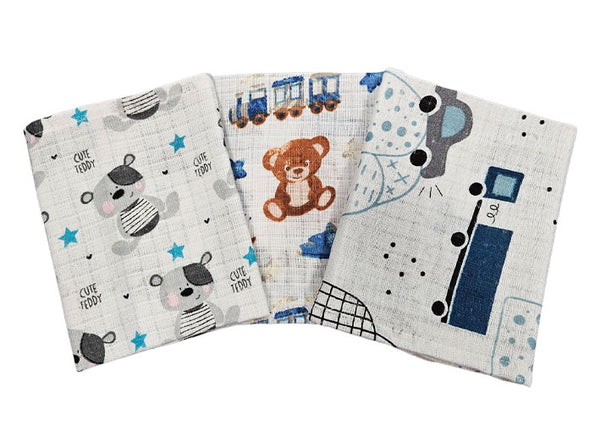 Cotton Tetra Cloths 30x30cm - Set 3/1 - Bear and Vehicles