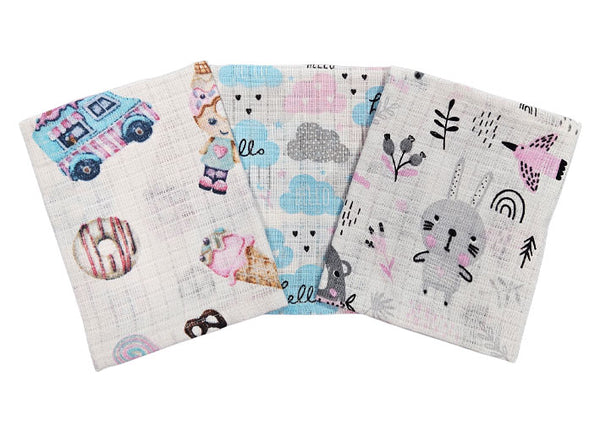 Cotton Tetra Cloths 30x30cm - Set 3/1 - Bunny and Clouds