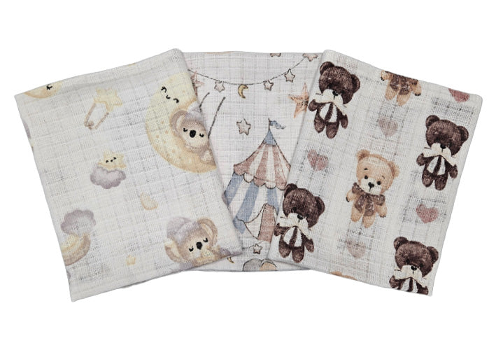 Cotton Tetra Cloths 30x30cm - Set 3/1 - Beige Bear