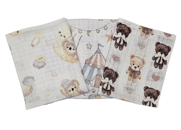 Cotton Tetra Cloths 30x30cm - Set 3/1 - Beige Bear