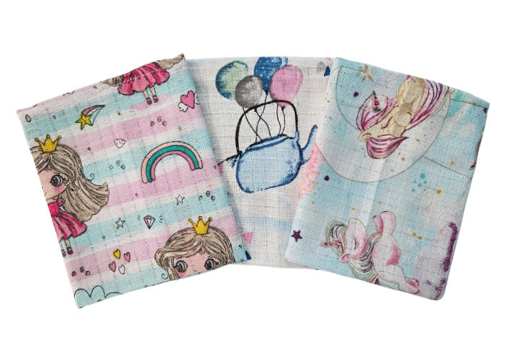 Cotton Tetra Cloths 30x30cm - Set 3/1 - Girl and Unicorn