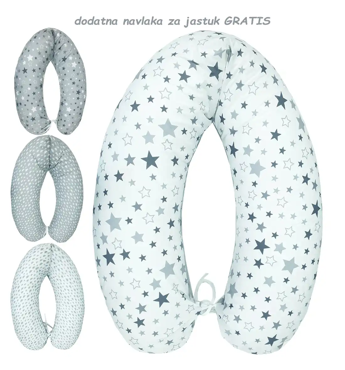 Nursing and Sleeping Pillow 170 cm with Cotton Cover - Stars (FREE ADDITIONAL COVER)
