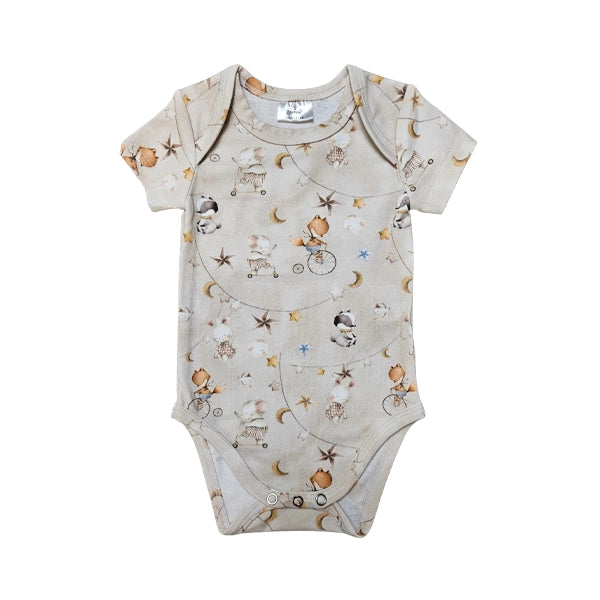 Short Sleeve Bodysuit - Beige Animals