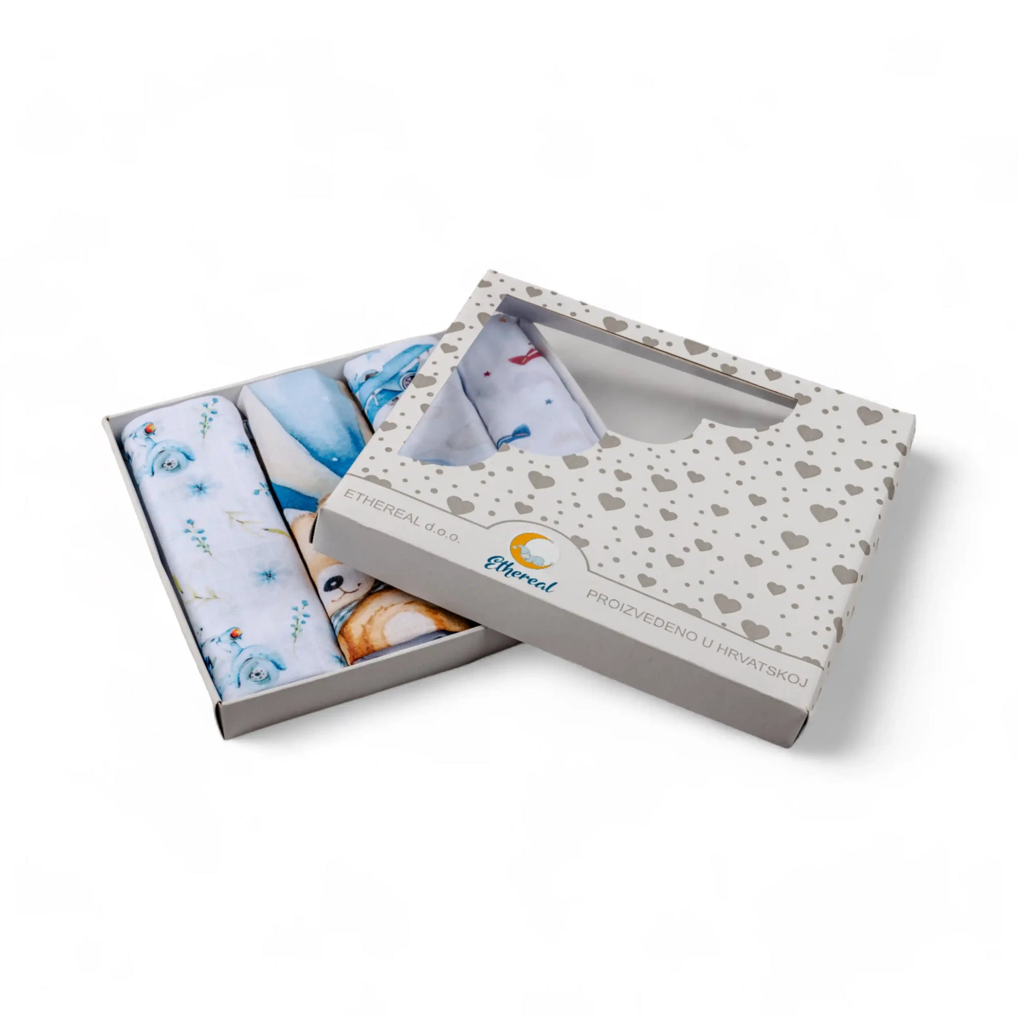 PREMIUM Set pamučnih tetra pelena 70x70cm u poklon kutiji - Set 4/1 - Medo na oblaku